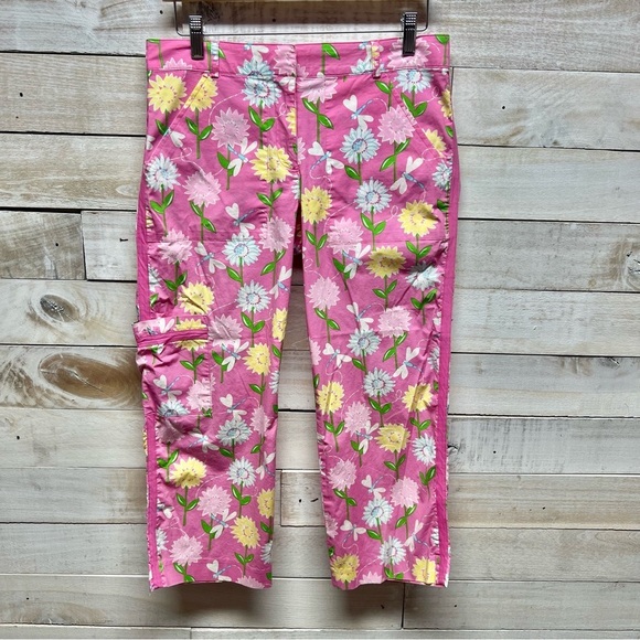 Lilly Pulitzer Pants Size 4 Pink Floral Crop‎ Chino Pockets - Picture 1 of 12